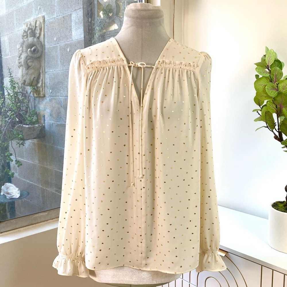 Current Air Anthropologie Gold Dot Sparkle Blouse Cream, Sz M - Picture 2 of 11
